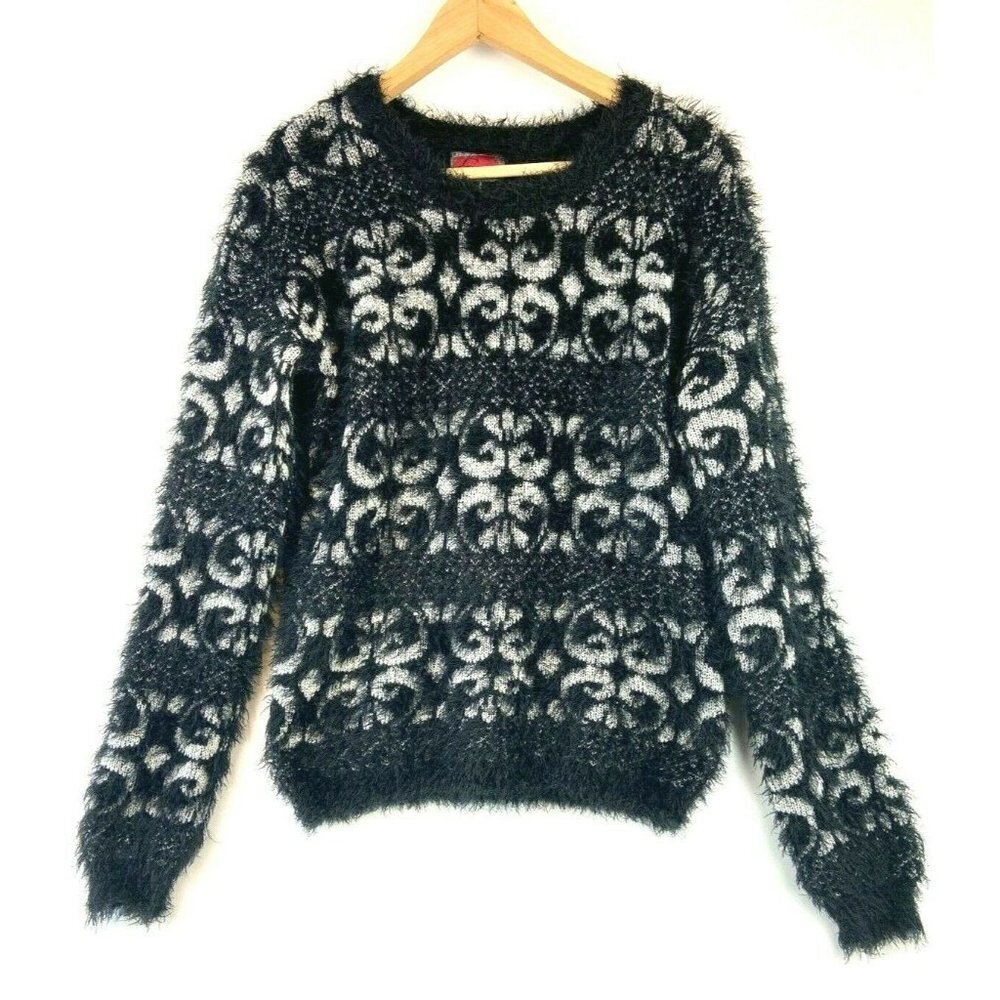 Celsius Premium Women's Eyelash Fuzzy Pullover Black Sweater Size M